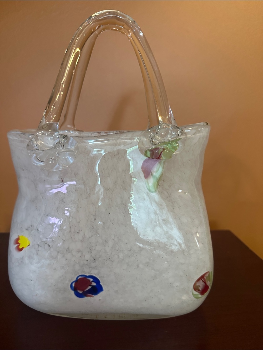 Absolutely Magnificent Rare Murano Glass Shopping Bag Shaped Vase Vintage